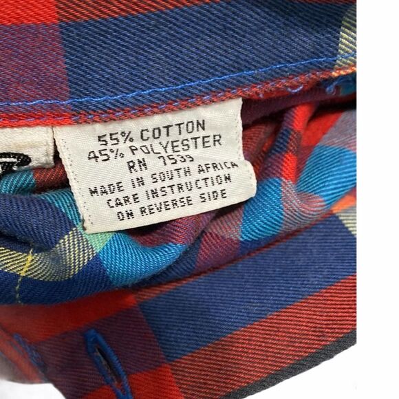 Vintage 80s Shirt Button Down Shirt Stop Plaid Chest Pockets Long Sleeve Blue 12 - Picture 9 of 13